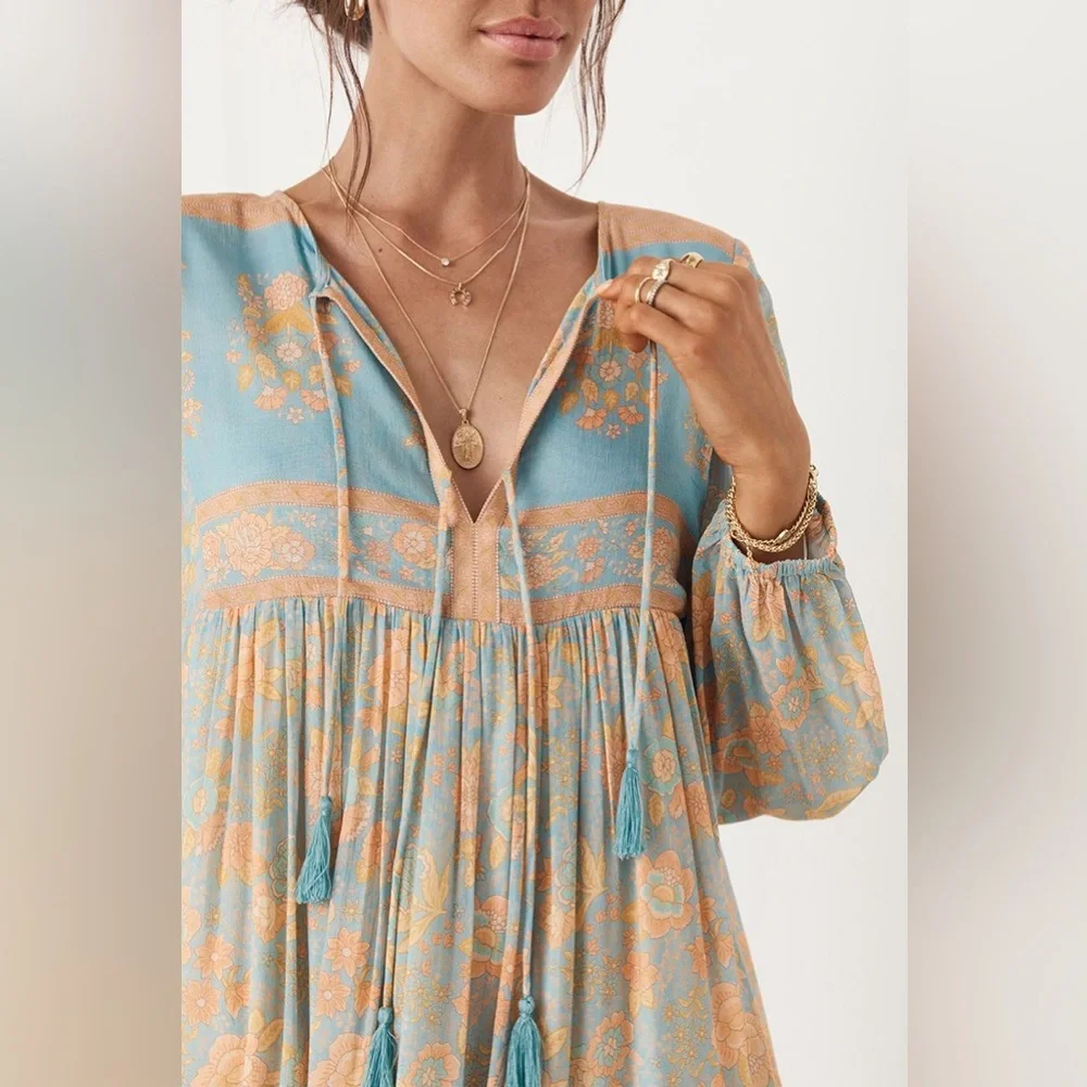 Spell & the Gypsy Collective Juniper Boho Midi Dress Eggshell Blue M Medium 6 8 - Picture 5 of 15